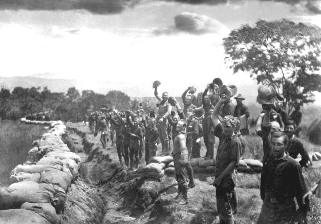 Receiving the news of the surrender of Santiago, Cuba. 1898. Scribners Collection. (Army) Exact Date Shot Unknown NARA FILE #: 111-SC-94441 WAR & CONFLICT #: 304